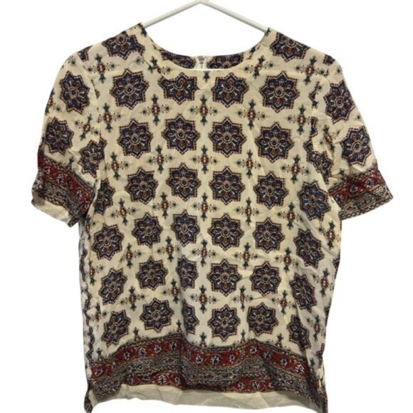 Madewell Tops - Madewell Womens 100% Silk Short Sleeve Patterned Blouse With Back Zipper
